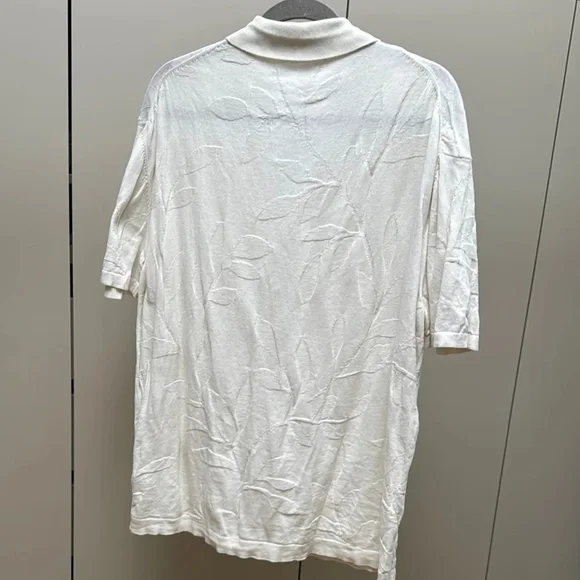 Zara Off-White Floral Knit Fabric Short Sleeved Button up Shirt - Picture 7 of 8